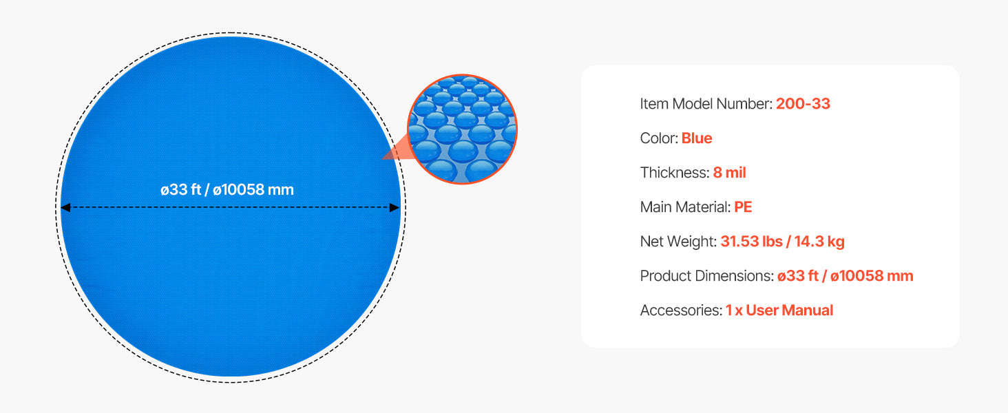 Solar Pool Cover with Bubble PE Material-18ft 16mil / United States