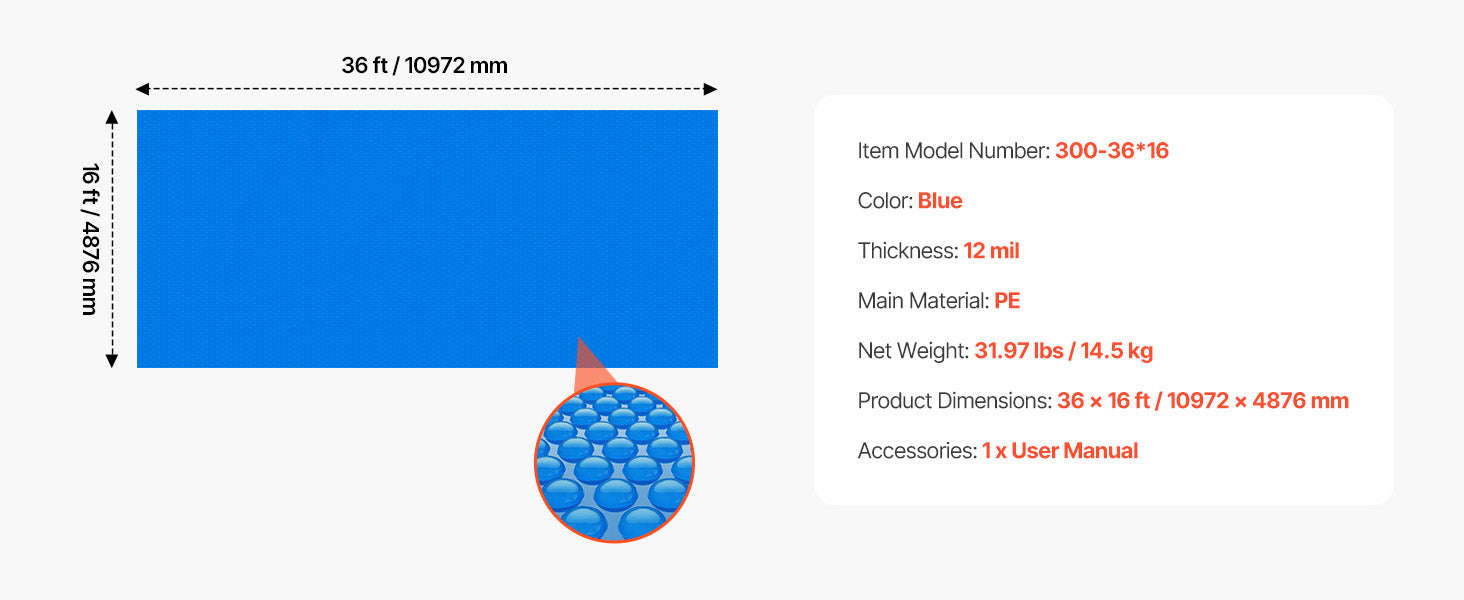 Solar Pool Cover with Bubble PE Material-18ft 16mil / United States