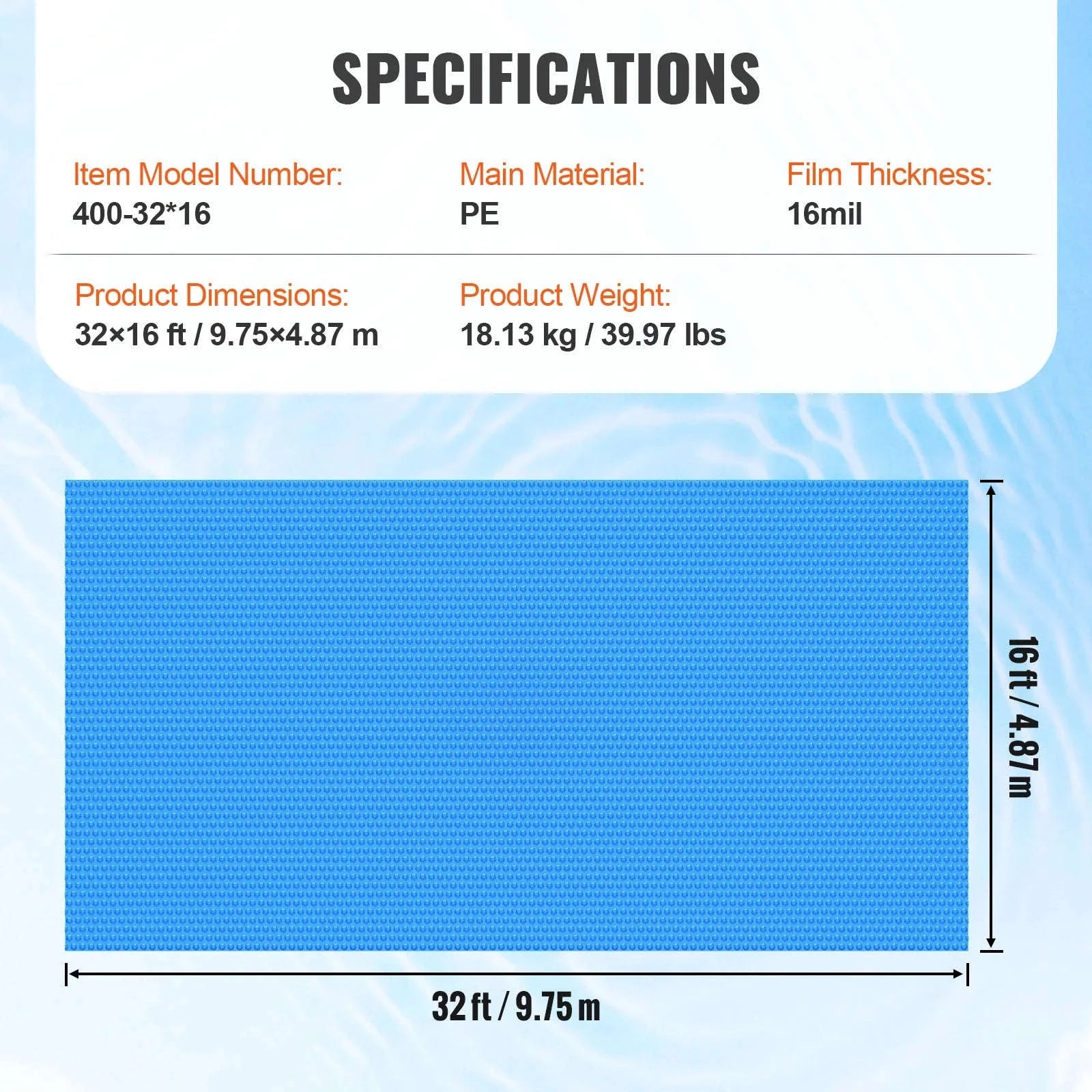 Solar Pool Cover with Bubble PE Material-18ft 16mil / United States