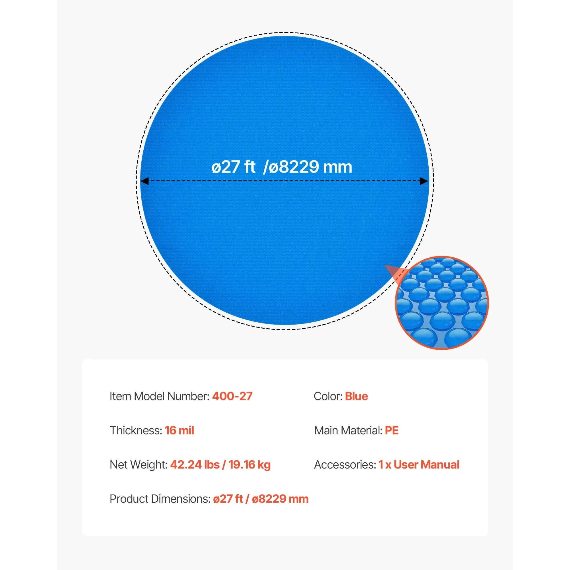 Solar Pool Cover with Bubble PE Material-18ft 16mil / United States