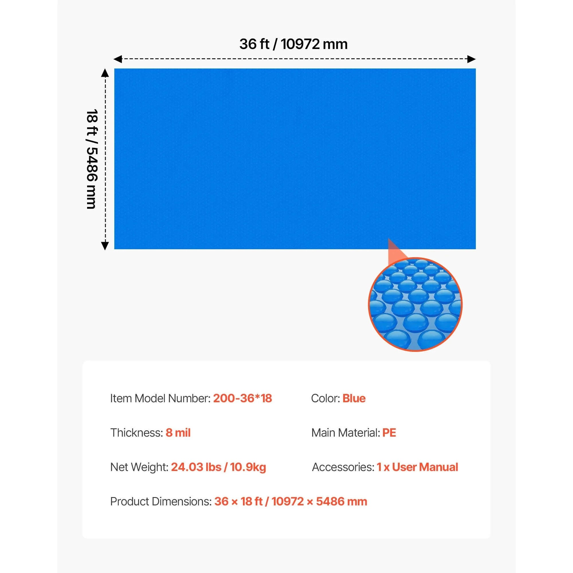 Solar Pool Cover with Bubble PE Material-18ft 16mil / United States