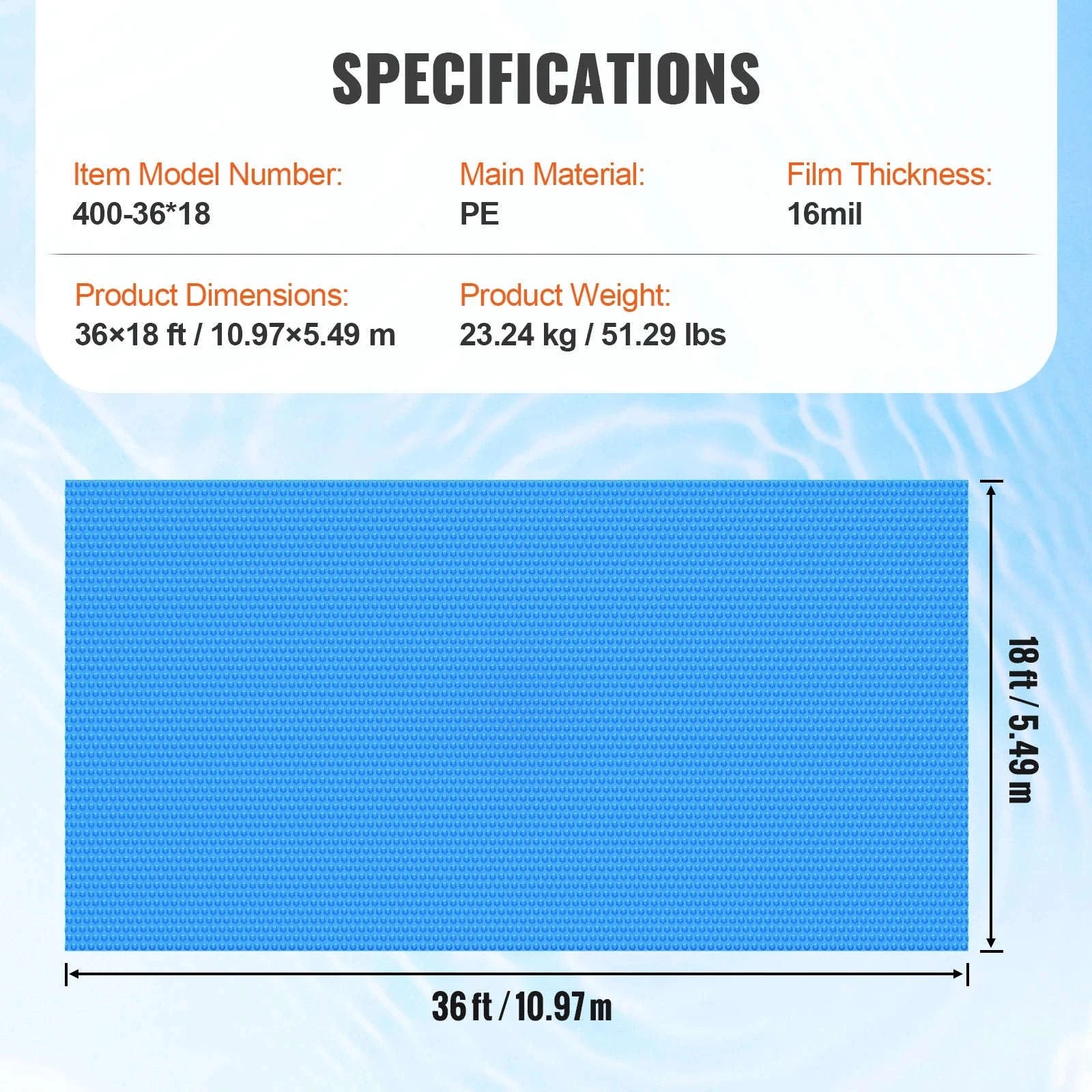 Solar Pool Cover with Bubble PE Material-18ft 16mil / United States