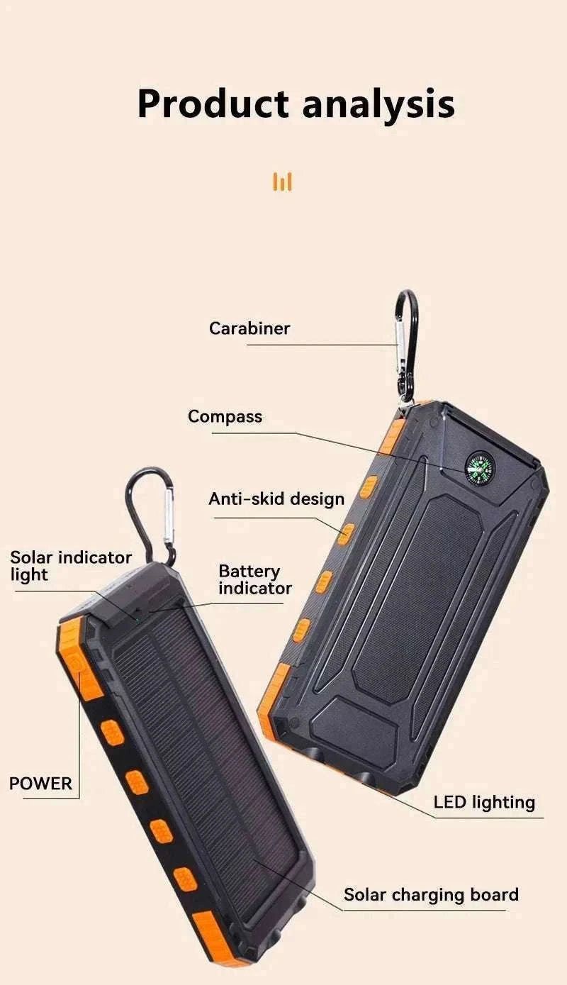 Solar Power Bank with Fast Charging and Emergency LED Light-Blue 20000mAh