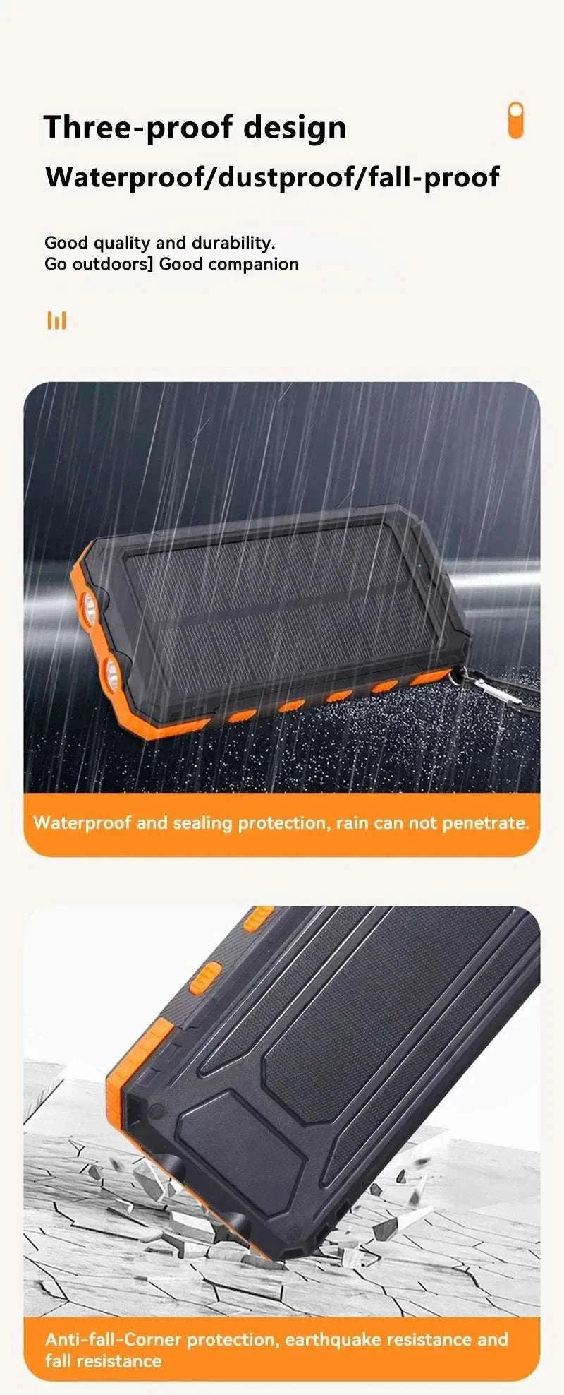 Solar Power Bank with Fast Charging and Emergency LED Light-Blue 20000mAh