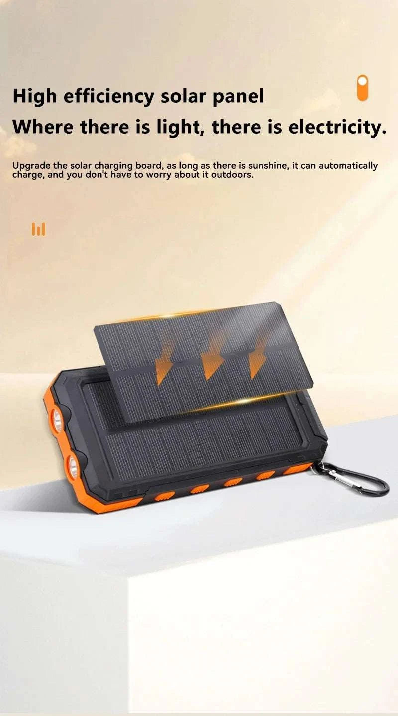 Solar Power Bank with Fast Charging and Emergency LED Light-Data Cable