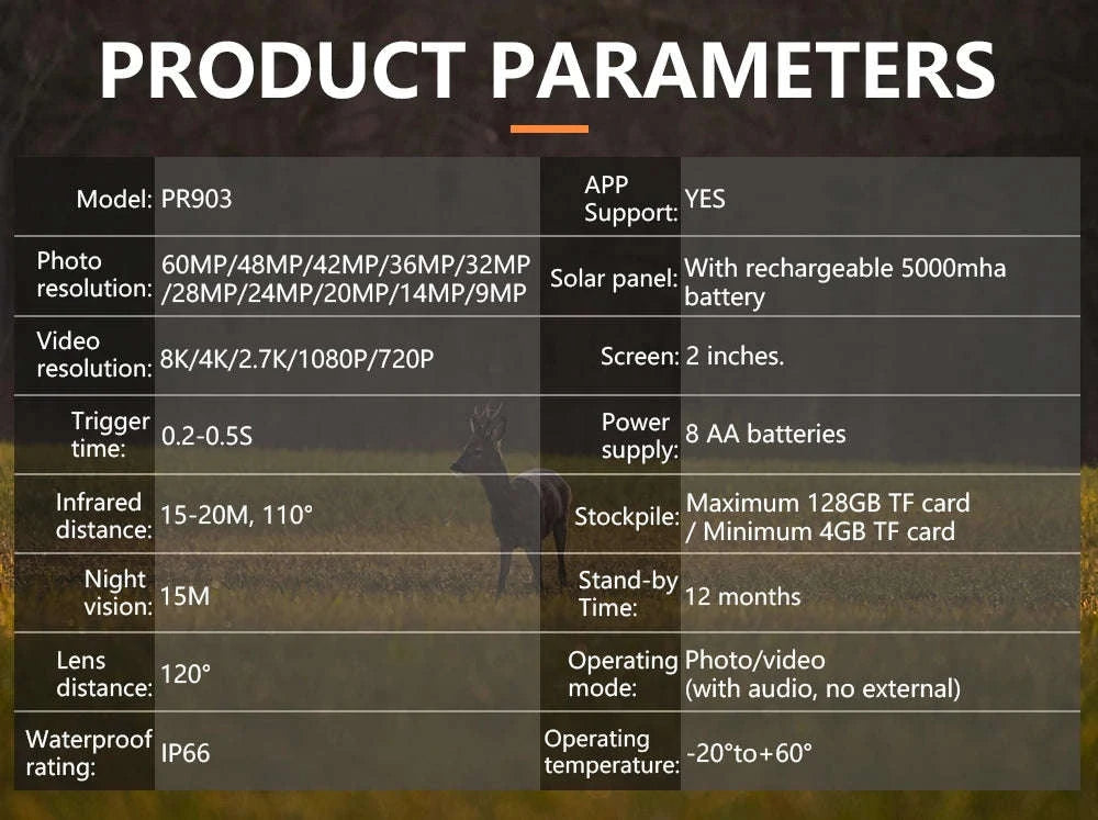Solar Powered Trail Camera with 8K Video and 60MP Photos-Default Title