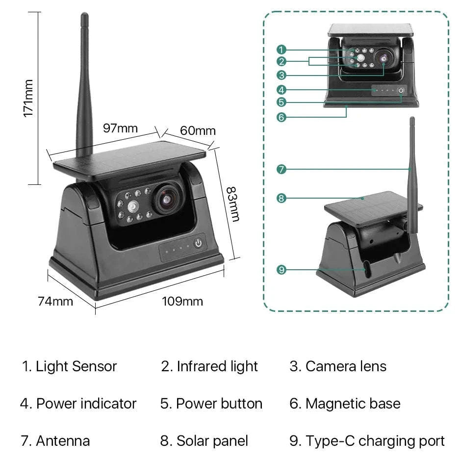 Solar Powered WiFi Magnetic Wireless Rear View Camera-WIFI Camera / CHINA