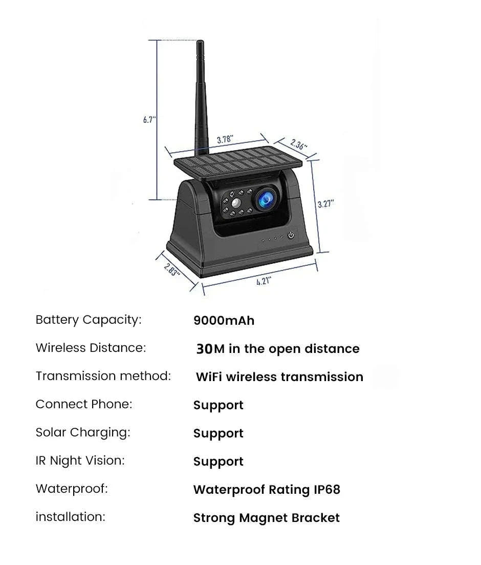 Solar Powered WiFi Magnetic Wireless Rear View Camera-WIFI Camera / CHINA