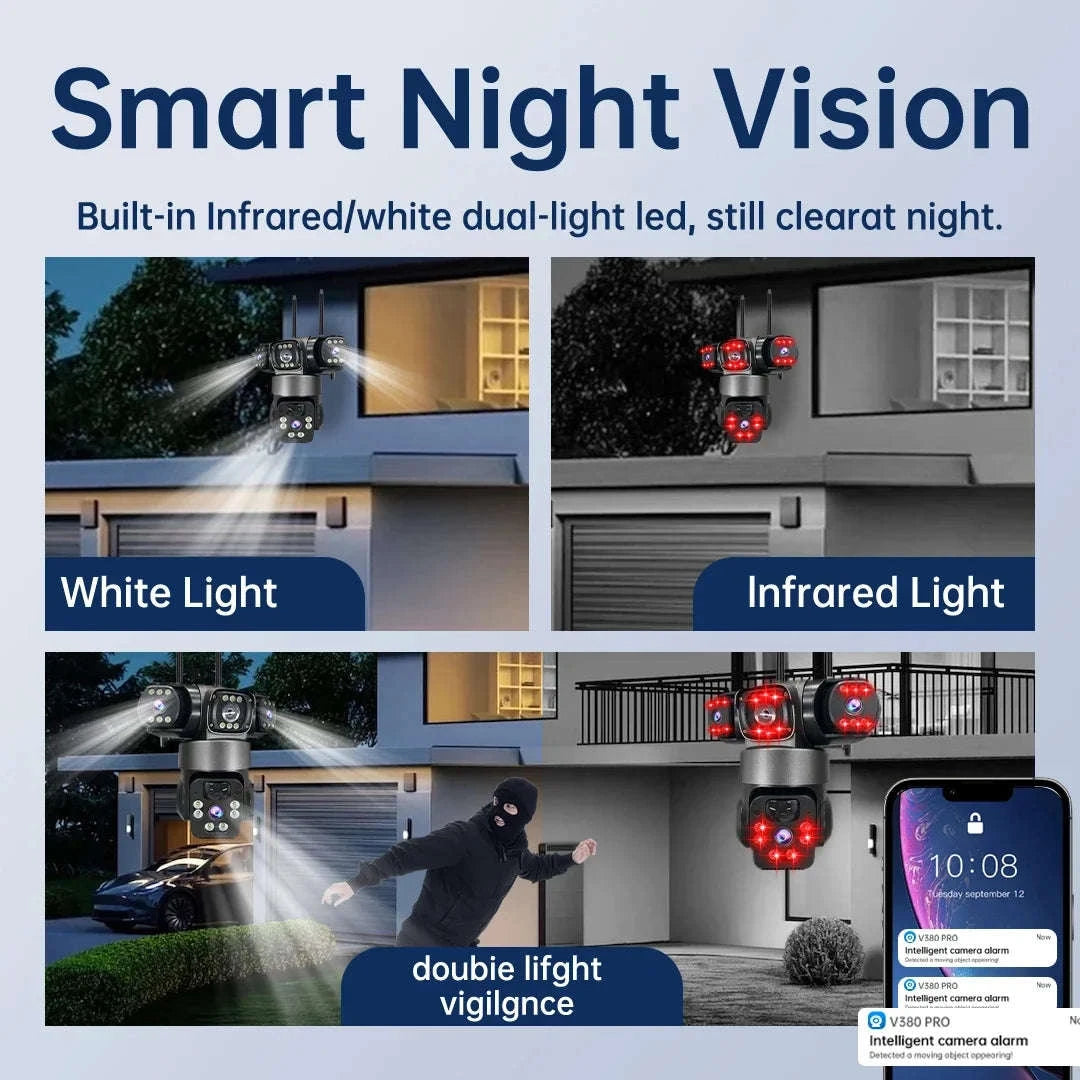 Solar PTZ Security Camera with Triple Lens and Triple Screens-4G Sim Cam 256g Card