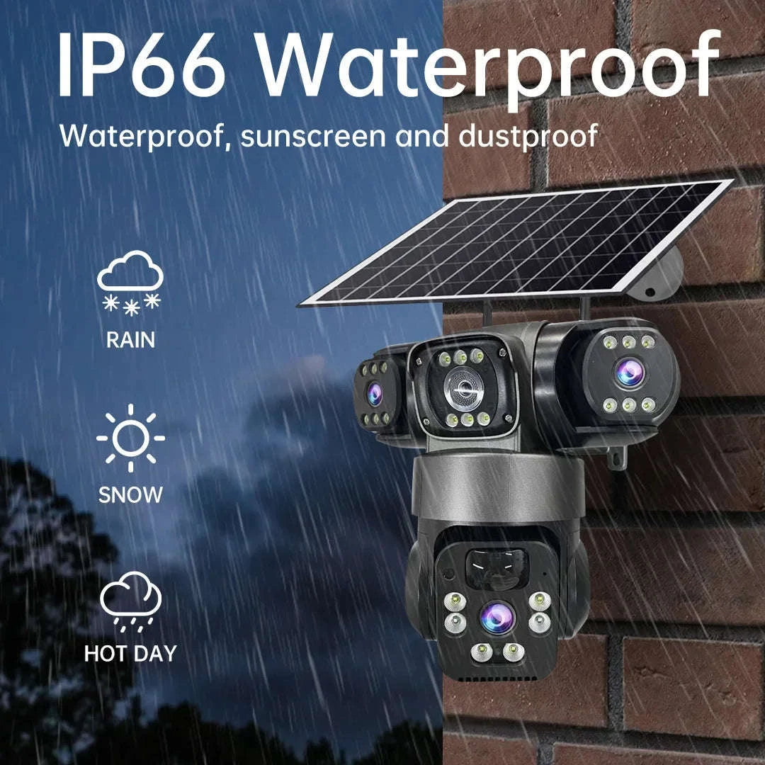 Solar PTZ Security Camera with Triple Lens and Triple Screens-4G Sim Cam 256g Card