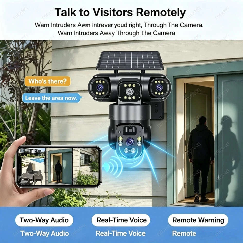 Solar PTZ Security Camera with Triple Lens and Triple Screens-4G Sim Cam 256g Card