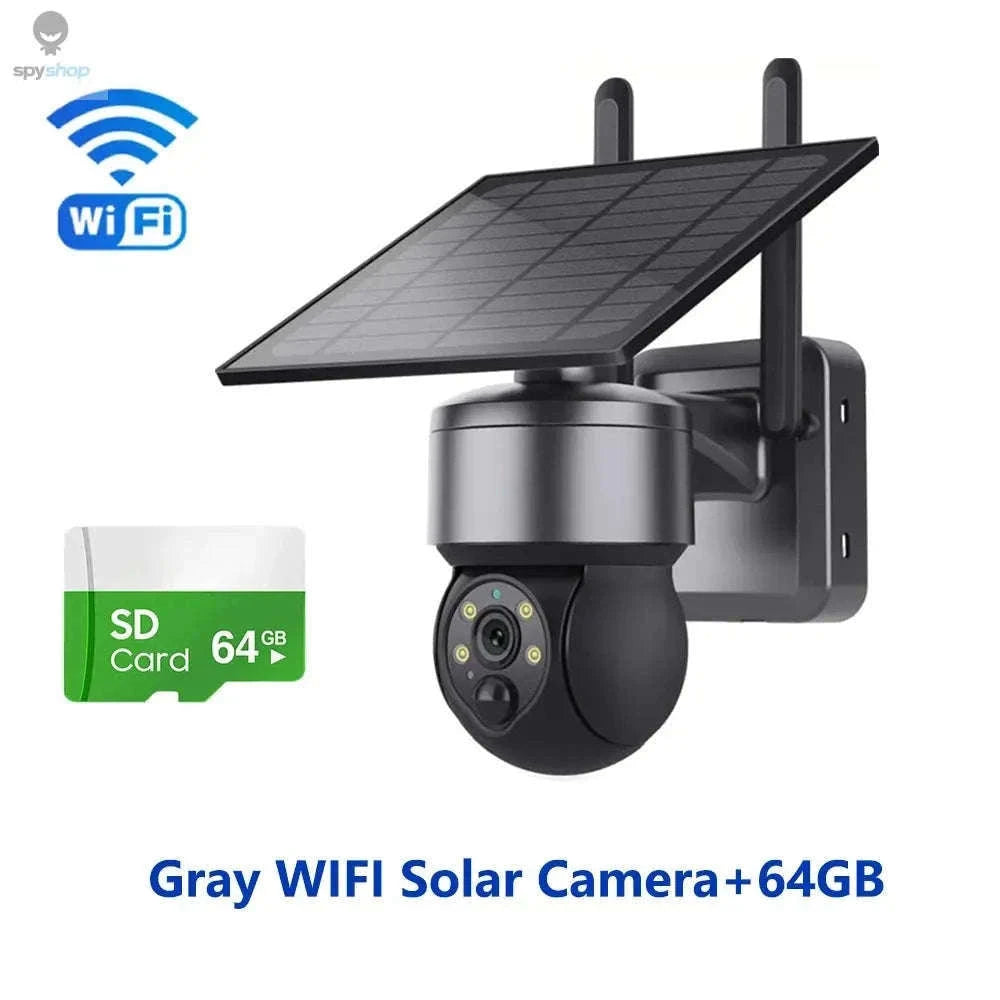 Solar Security Camera 4G/WiFi Outdoor PTZ with Audio-Gray WIFI Cam / CHINA
