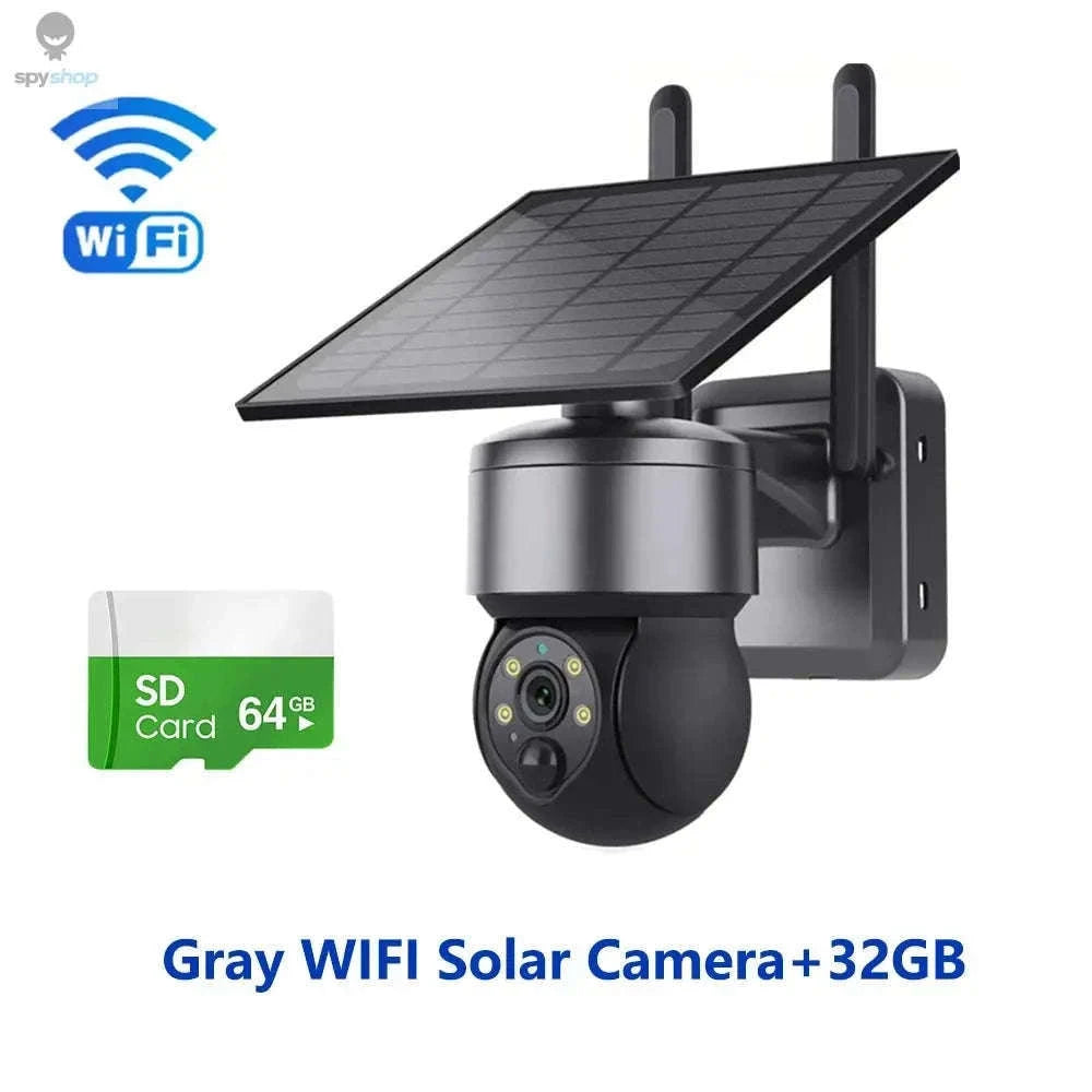 Solar Security Camera 4G/WiFi Outdoor PTZ with Audio-Gray WIFI Cam / CHINA