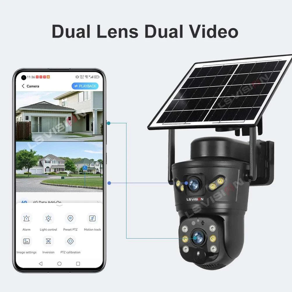Solar Security Camera 8MP Dual Lens 4G/WiFi PTZ with Night Vision-4G Cam Add 128G / China Mainland