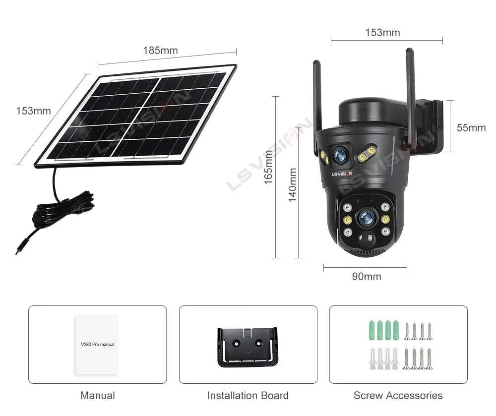 Solar Security Camera 8MP Dual Lens 4G/WiFi PTZ with Night Vision-4G Cam Add 128G / China Mainland