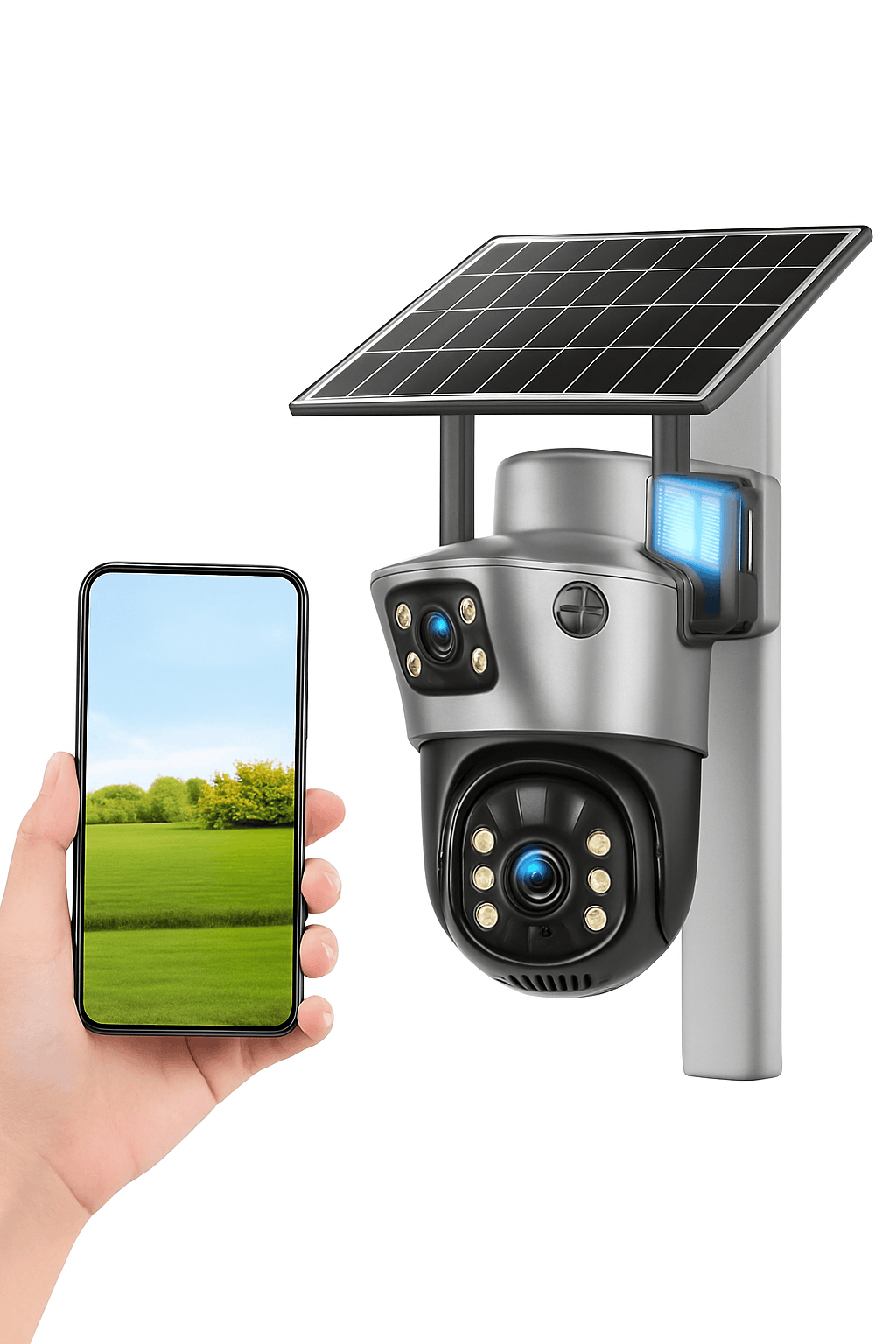 Solar Security Camera Dual Lens 8MP 4K Outdoor WiFi 4G-4G Cam 32GB Card