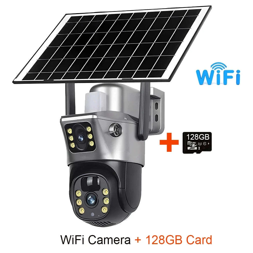 Solar Security Camera Dual Lens 8MP 4K Outdoor WiFi 4G-4G Cam 32GB Card