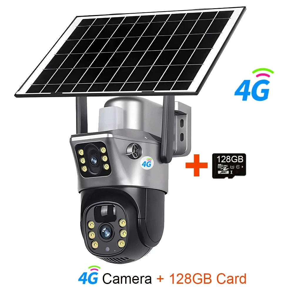 Solar Security Camera Dual Lens 8MP 4K Outdoor WiFi 4G-4G Cam 32GB Card