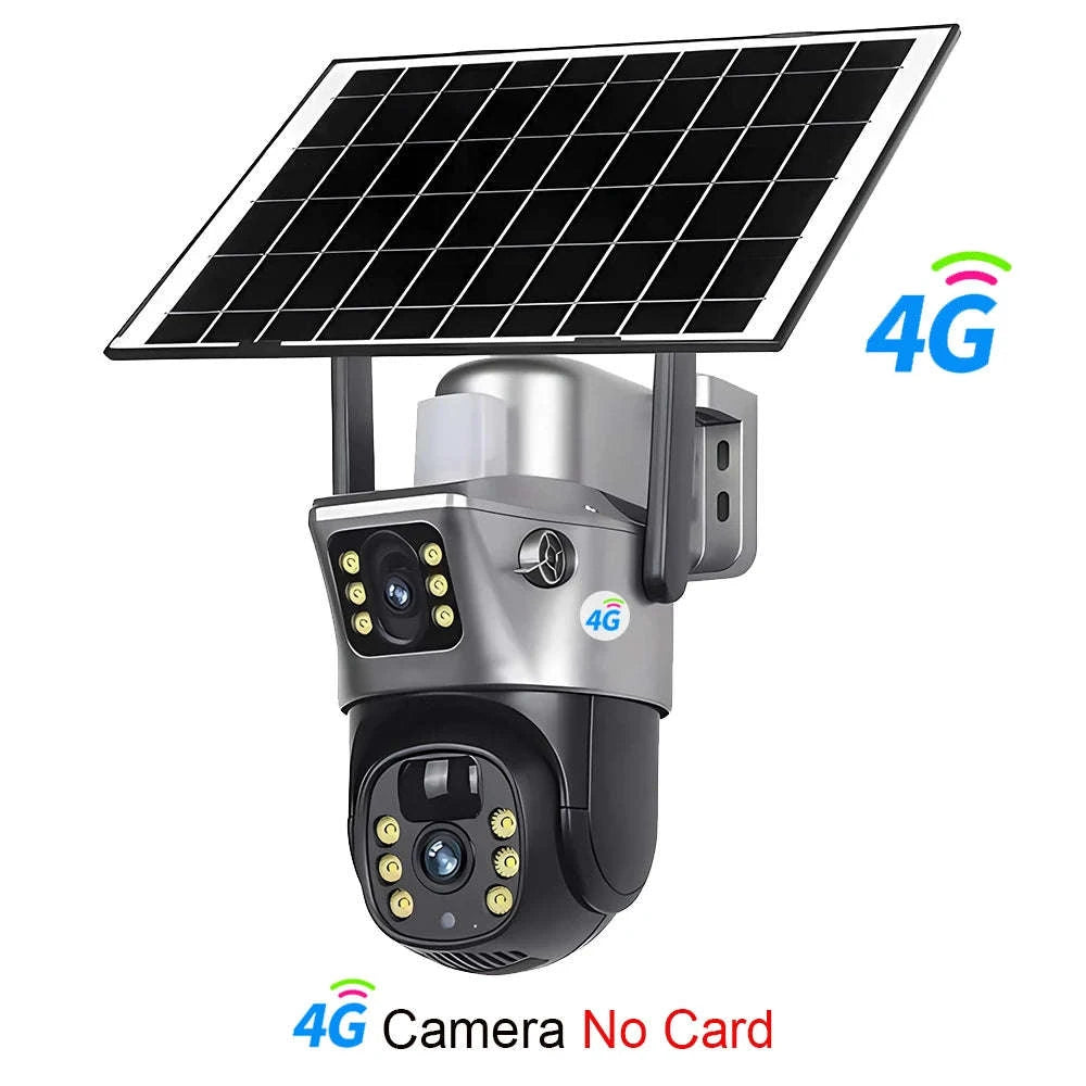 Solar Security Camera Dual Lens 8MP 4K Outdoor WiFi 4G-4G Cam 32GB Card
