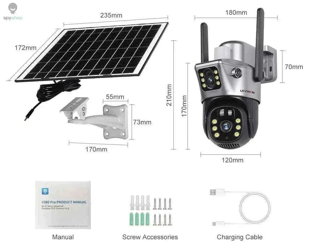 Solar Security Camera with 4G, Dual 4MP Lenses and Color Night Vision-WiFi Cam Add 32G / CHINA