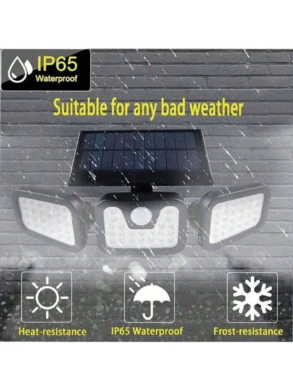 Solar Security Lights Outdoor with 270° Detection, 74 LEDs-2PCS 3 Heads