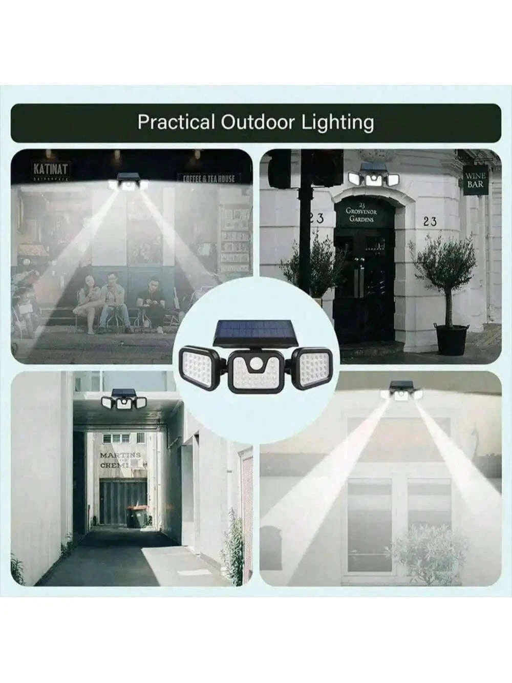 Solar Security Lights Outdoor with 270° Detection, 74 LEDs-2PCS 3 Heads