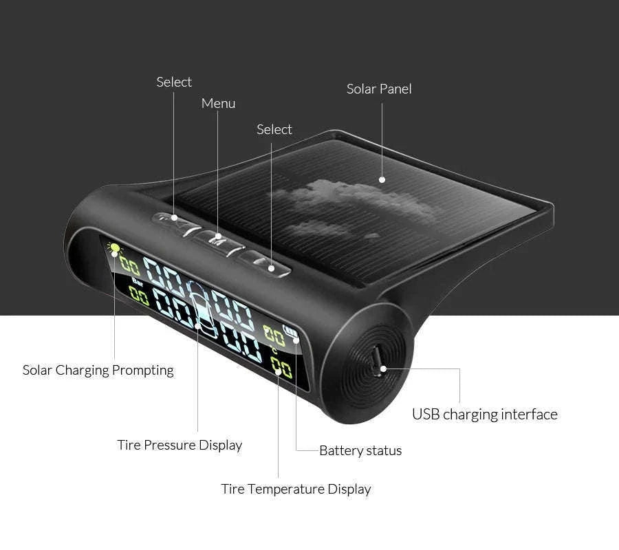 Solar TPMS Tire Pressure Monitor System with Real-Time Alerts-K01-External Sensor
