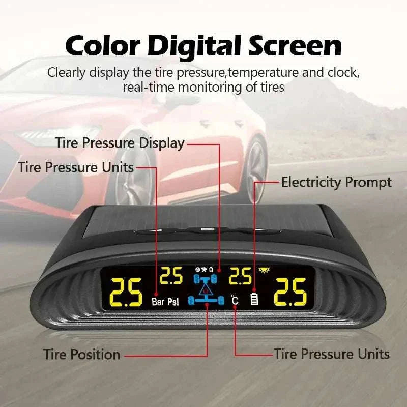 Solar TPMS Tire Pressure Monitor with LCD Display & Safety Alerts-Internal sensor / China Mainland / black