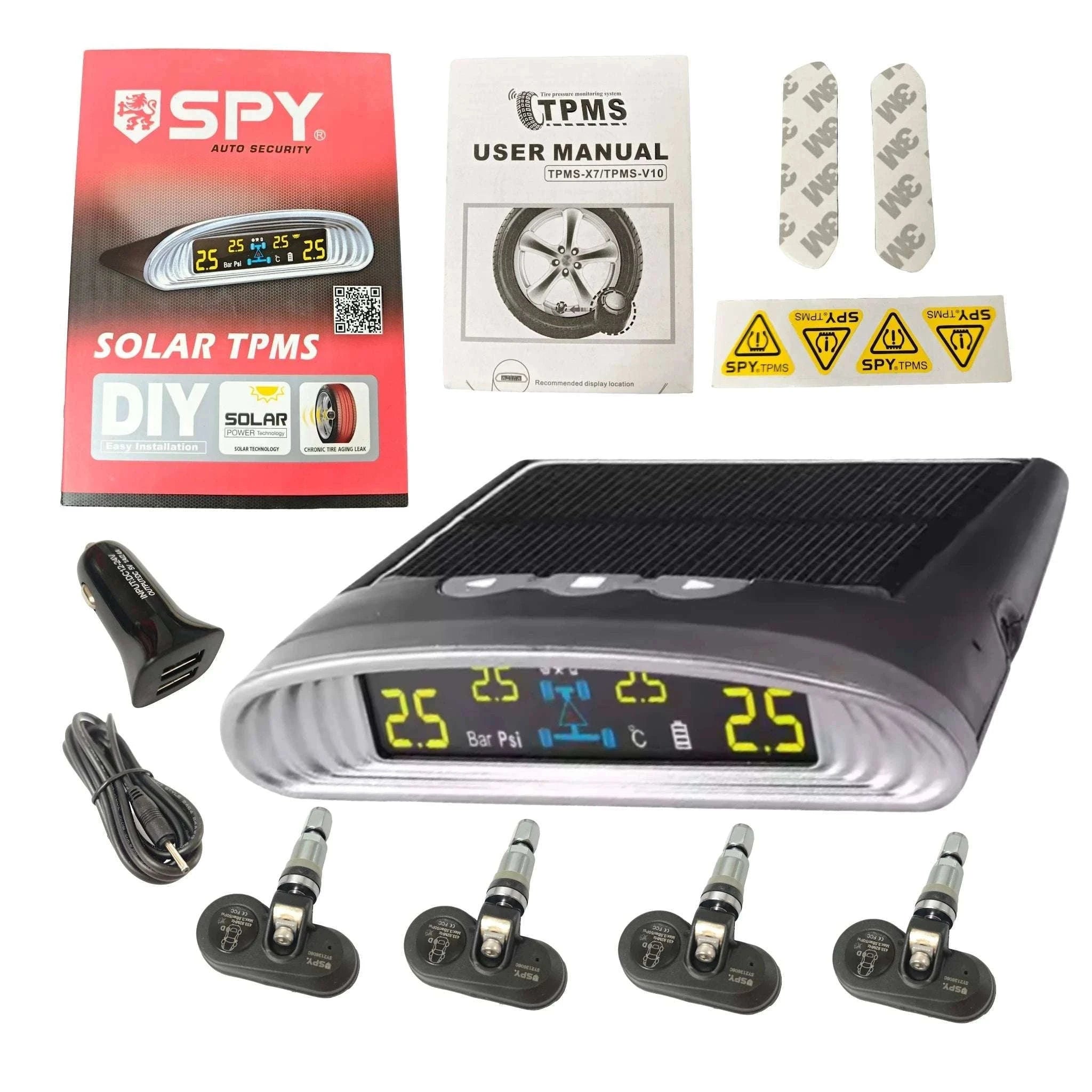 Solar TPMS Tire Pressure Monitor with LCD Display & Safety Alerts-Internal sensor / China Mainland / black