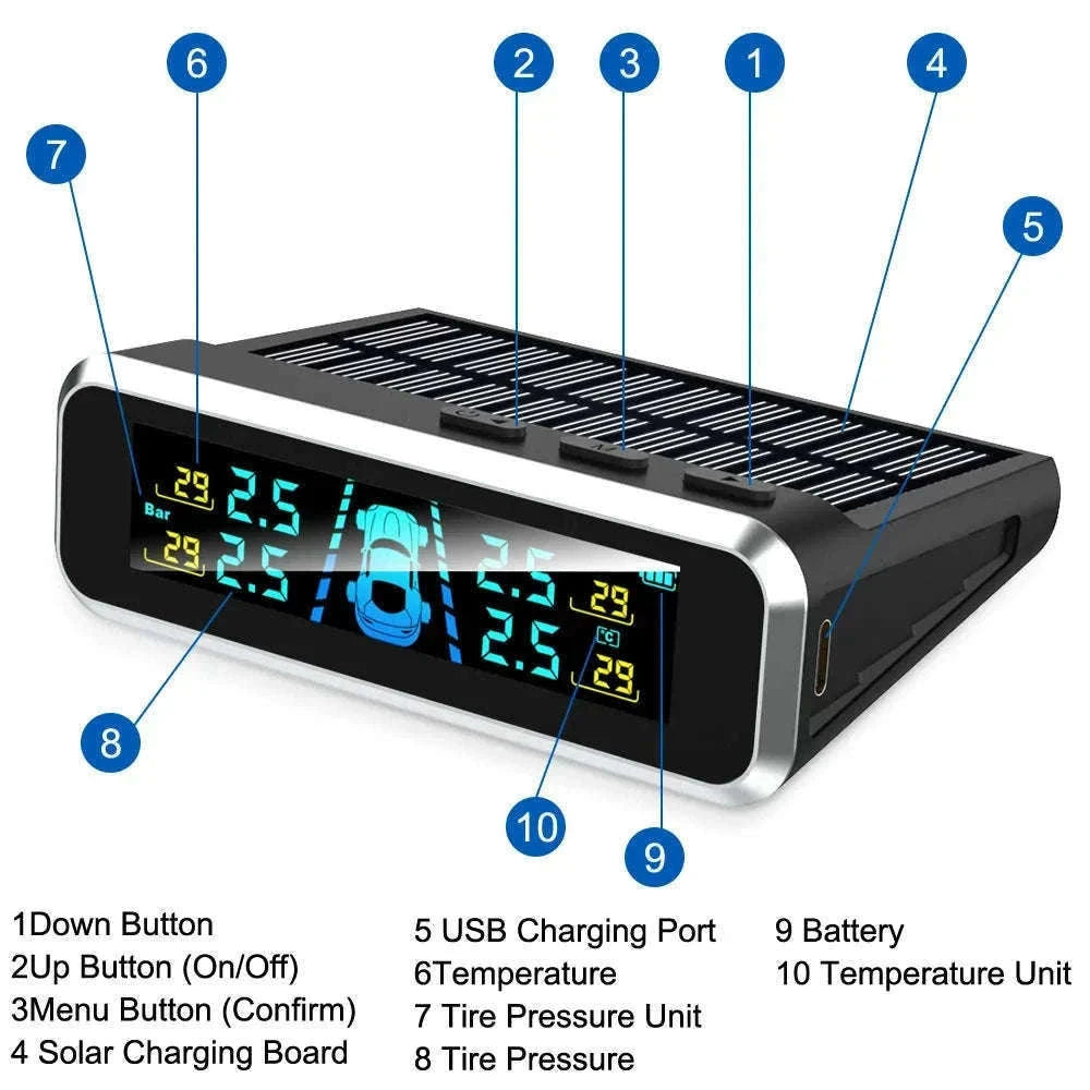 Solar TPMS Tire Pressure Monitoring System with External Sensors-G External