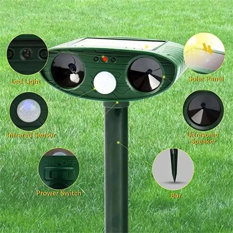 Solar Ultrasonic Animal Repellent for Garden Protection-Green