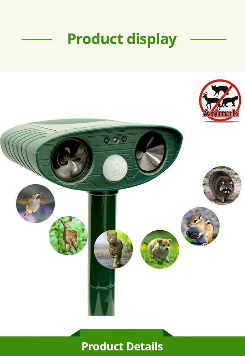 Solar Ultrasonic Animal Repellent for Garden Protection-Green