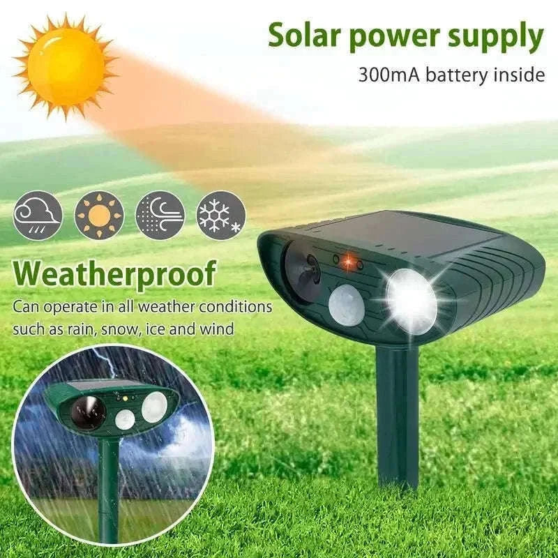 Solar Ultrasonic Animal Repellent for Garden Protection-Green