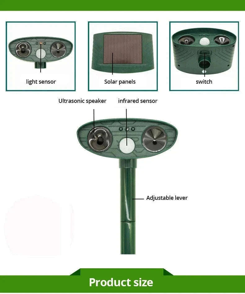 Solar Ultrasonic Animal Repellent for Garden Protection-Green