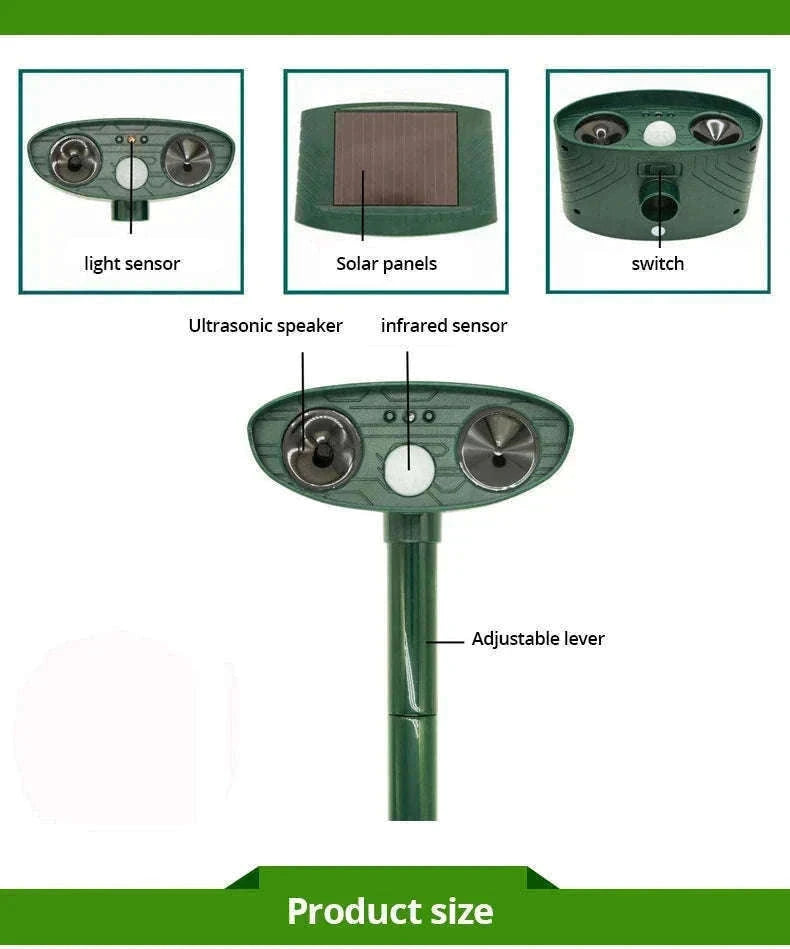 Solar Ultrasonic Animal Repellent for Garden Protection-Green