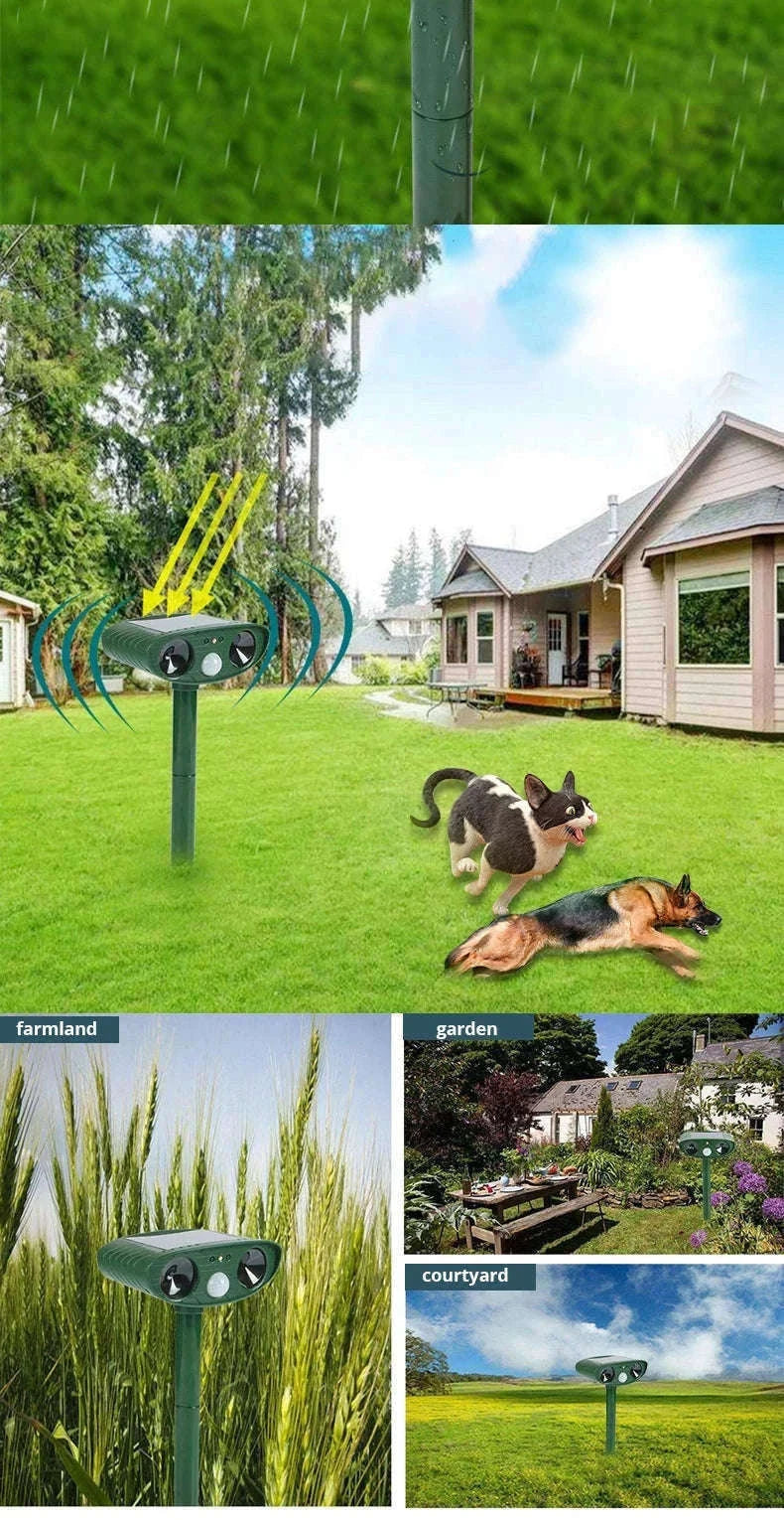 Solar Ultrasonic Animal Repellent for Garden Protection-Green