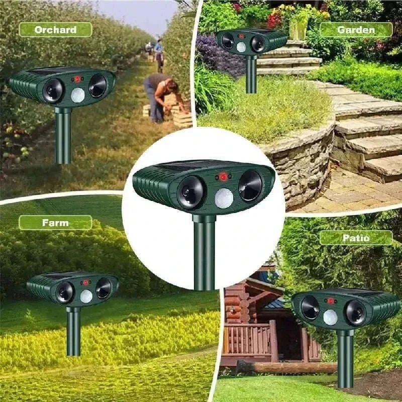 Solar Ultrasonic Animal Repellent for Garden Protection-Green