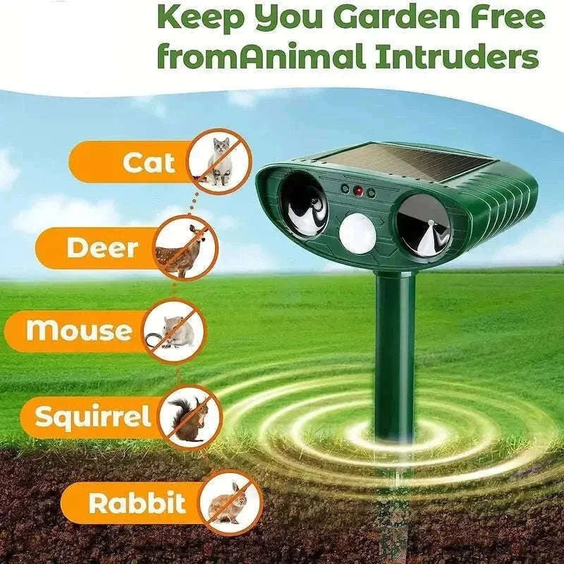 Solar Ultrasonic Animal Repellent for Garden Protection-Green