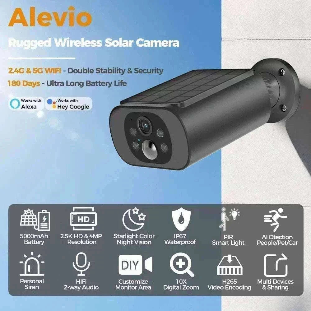 Solar WiFi Security Camera 2.5K AI Detection Night Vision IP67-Black / China Mainland