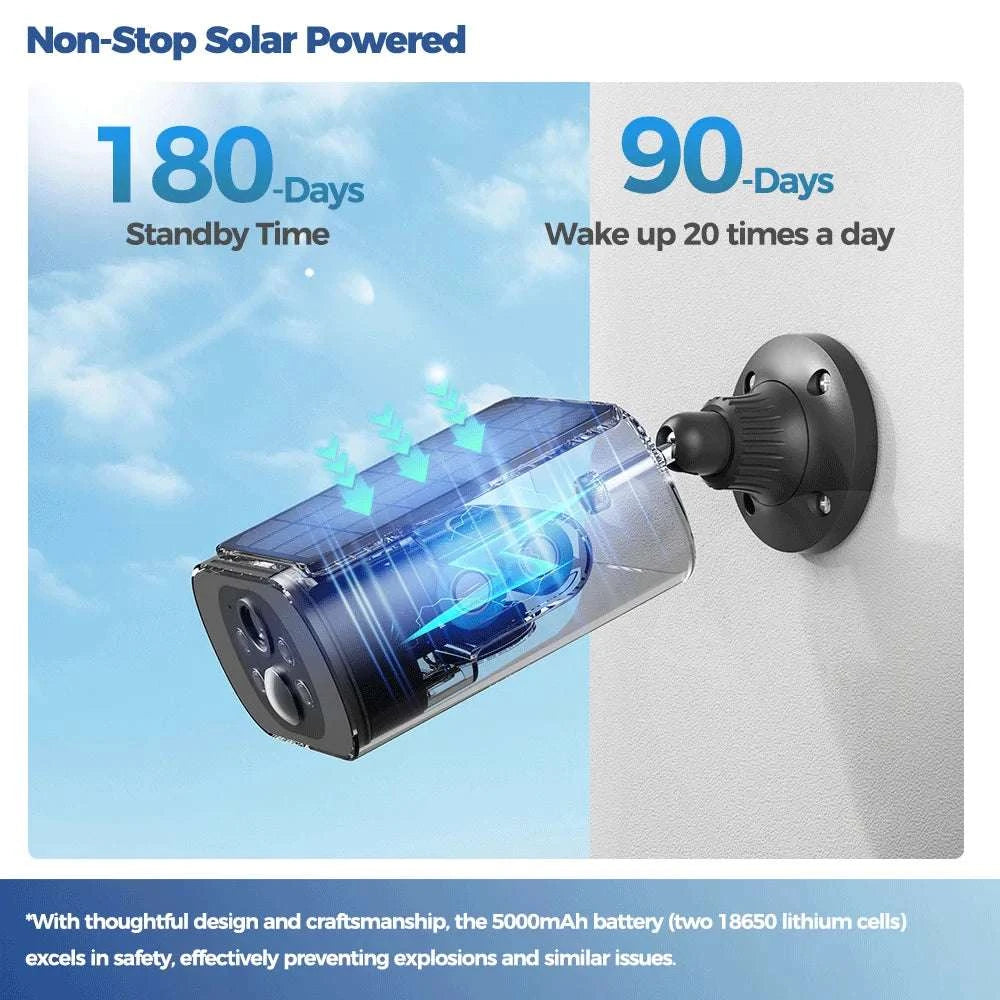 Solar WiFi Security Camera 2.5K AI Detection Night Vision IP67-Black / China Mainland