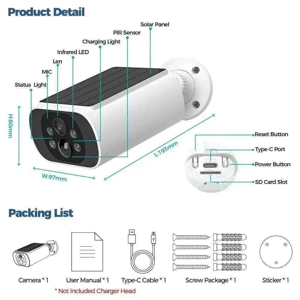 Solar WiFi Security Camera 2.5K AI Detection Night Vision IP67-Black / China Mainland