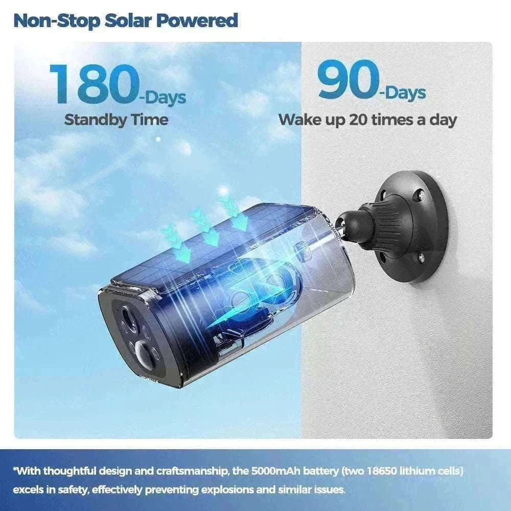Solar WiFi Security Camera 2.5K AI Detection Night Vision IP67-Black / China Mainland