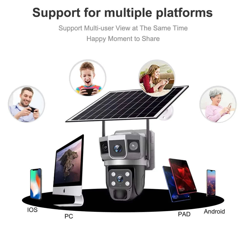 Solar WiFi Security Camera with Triple-Lens Protection-WiFi Cam Add 128G