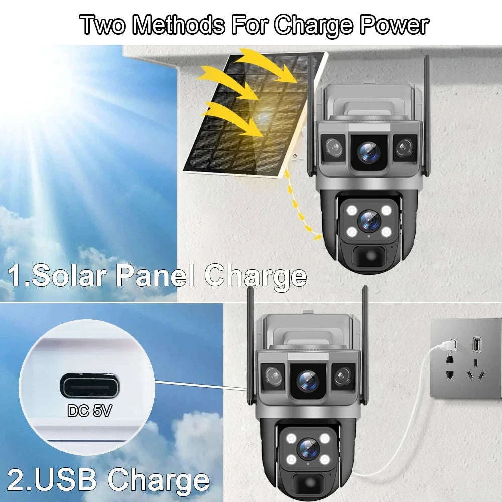 Solar WiFi Security Camera with Triple-Lens Protection-WiFi Cam Add 128G