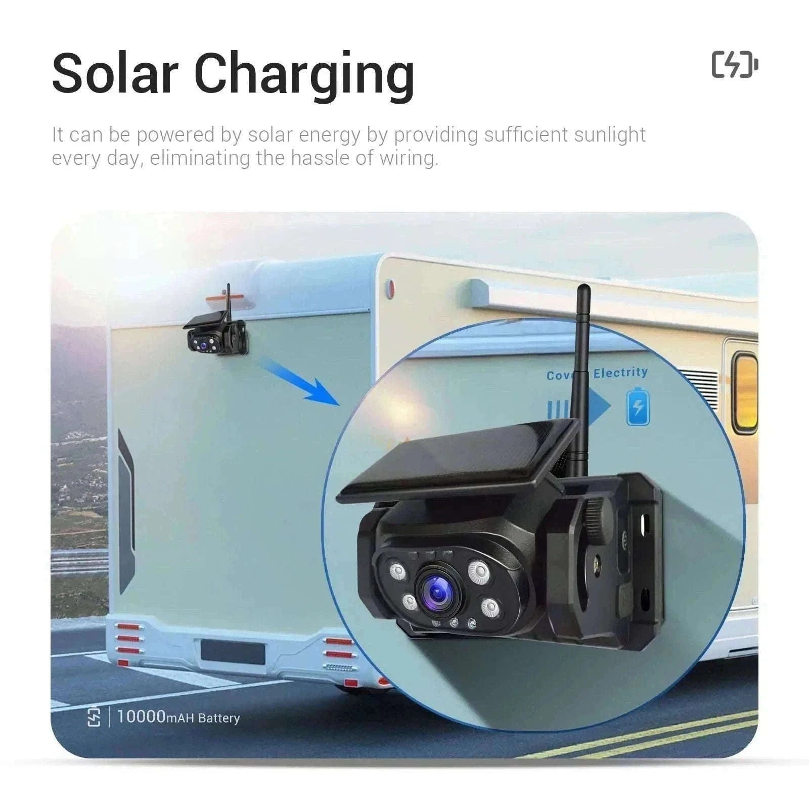 Solar Wireless Backup Camera with 5" HD Monitor-5in Monitor add Cam / CHINA