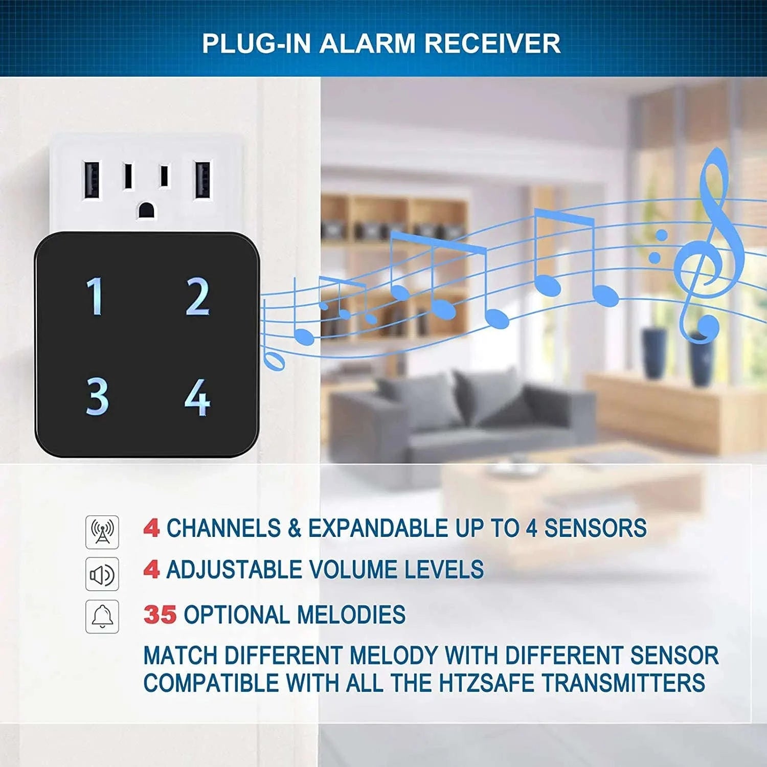 Solar Wireless Driveway Alarm System with 400m Range Motion Sensor-KIT1 / EU Plug / Poland