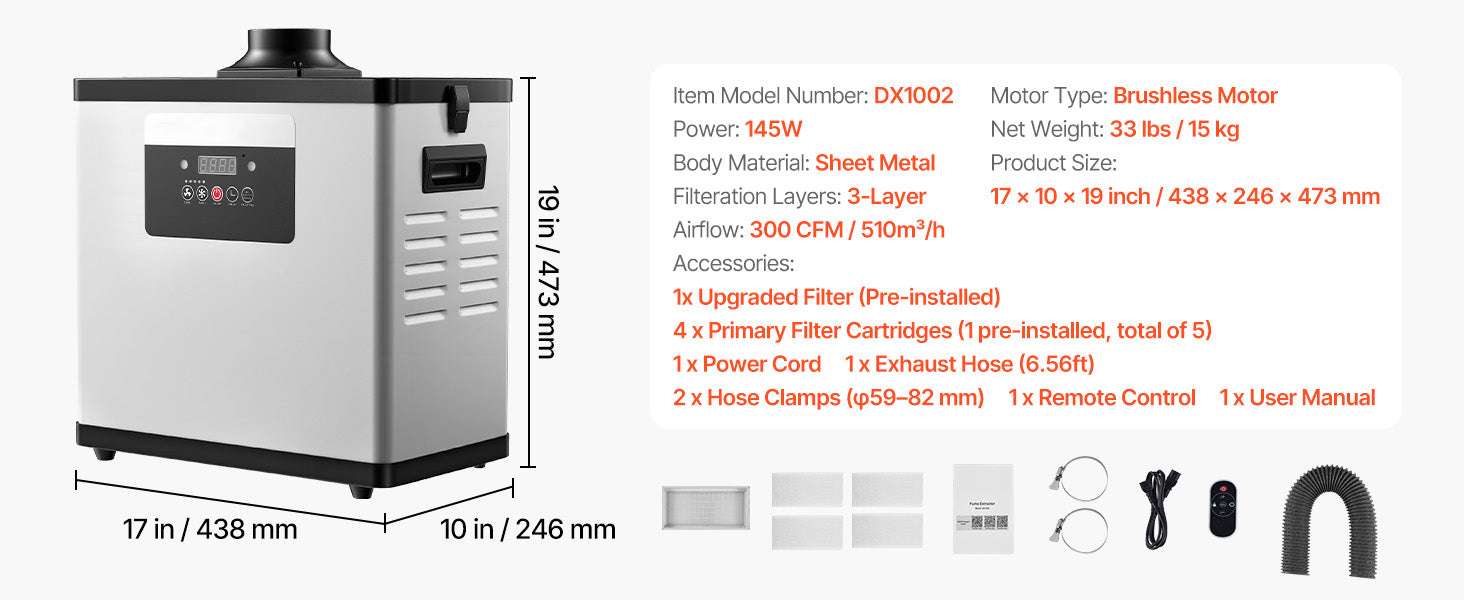 Solder Fume Extractor 510 m³/h with 4-Stage Filtration System-300 CFM / United States