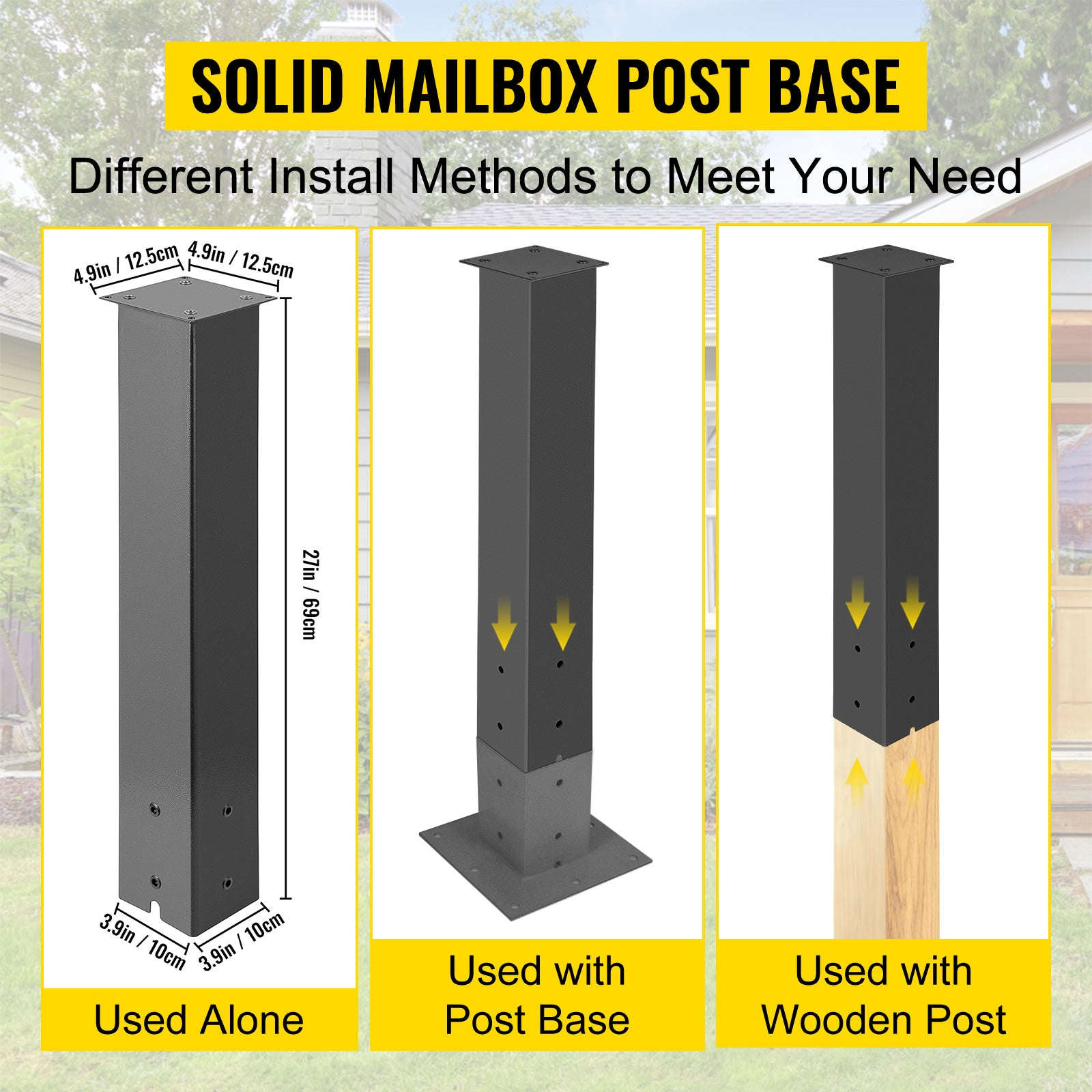 Solid Mailbox Post Stand Steel Letter Box Post with Drain Hole-Black 27in / Poland