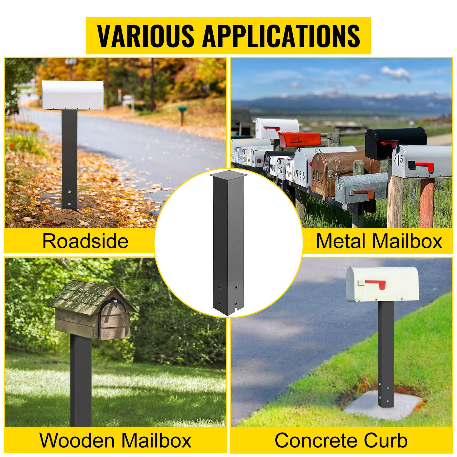 Solid Mailbox Post Stand Steel Letter Box Post with Drain Hole-Black 27in / Poland