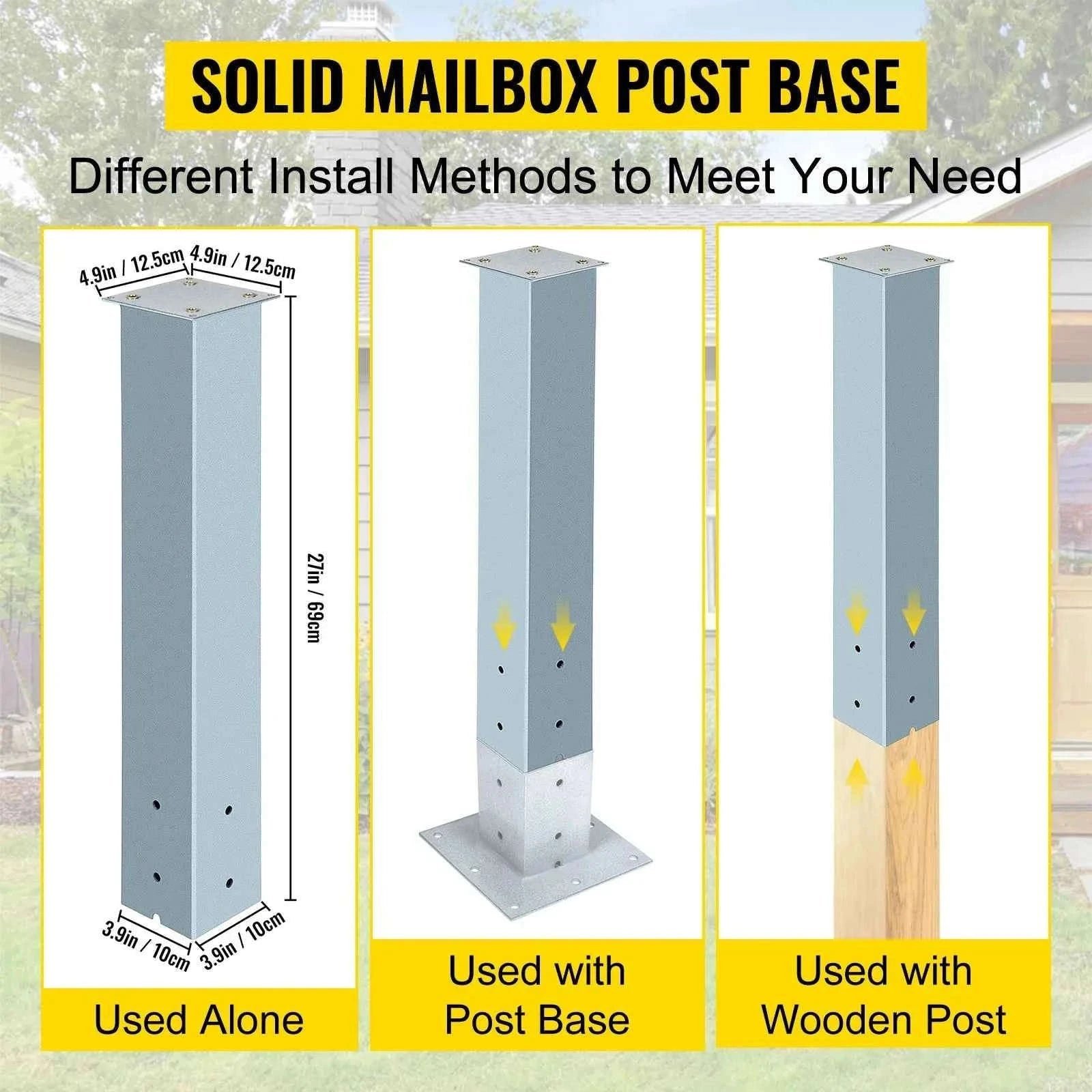 Solid Mailbox Post Stand Steel Letter Box Post with Drain Hole-Black 27in / Poland
